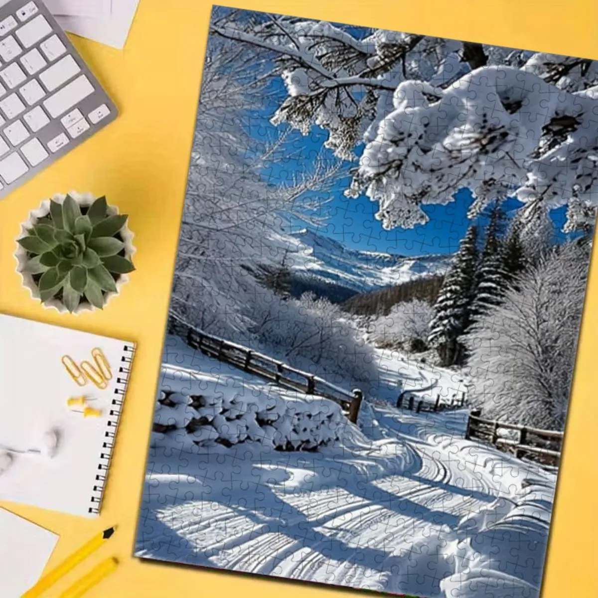 

1000 шт. пазл с пейзажем снежной горы и пронумерованными деталями — большая зимняя сцена размером 27,56x19,69 дюйма, голубое небо и снежное козырек