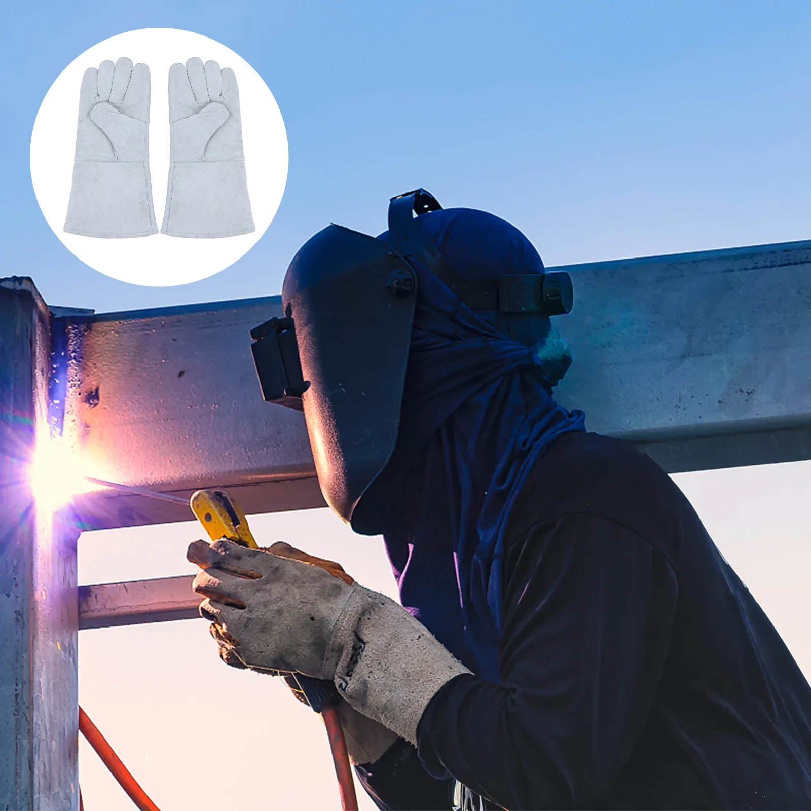 

1Pair Welding Gloves Cowhide Heat Resistant Flame Retardant Gloves Breathable Sweat Absorbing Unisex Outdoor Work