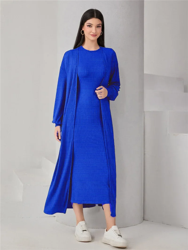 الخريف مسلم مجموعات المرأة سترة فستان 2 قطعة مجموعة طويلة الأكمام عباية قفطان الدعاوى العربية السعودية دبي Musulman أطقم 2026 #5