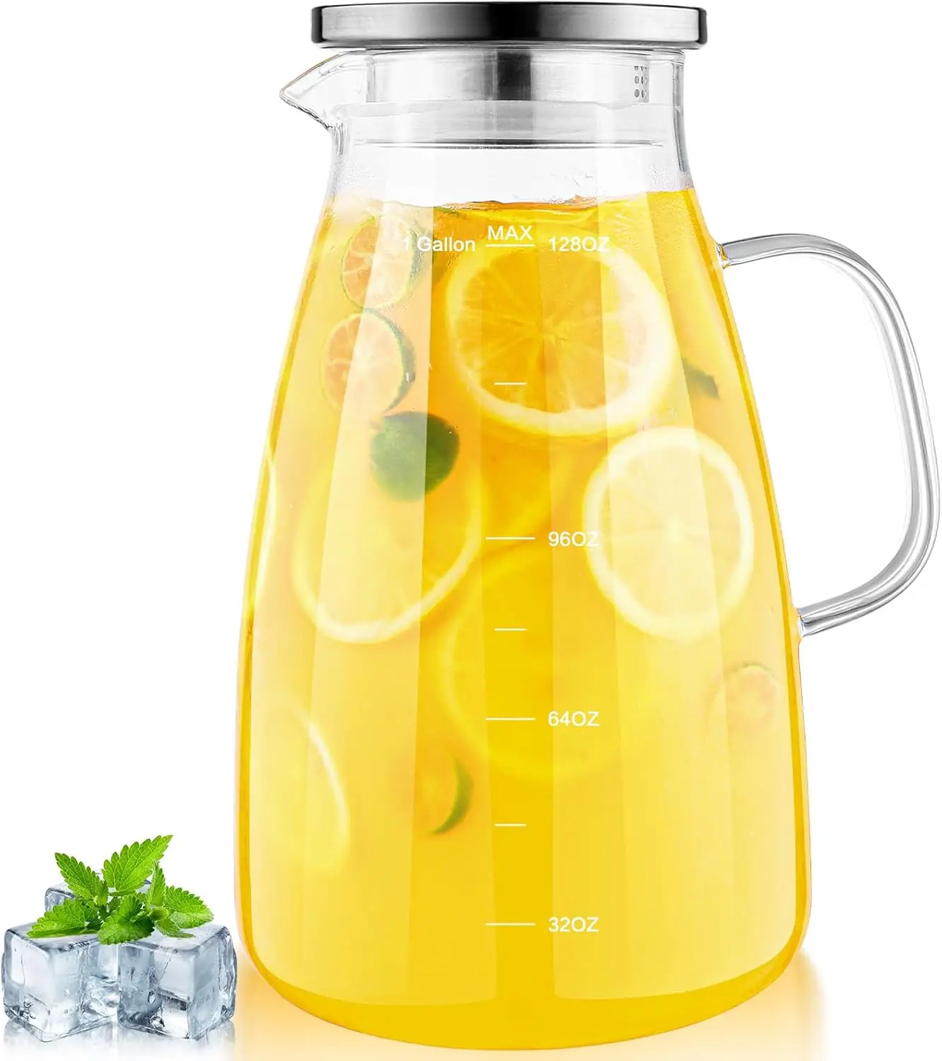 

1 Gallon Glass Pitcher with Lid, Wide Mouth for Hot/Cold Drinks, Ideal for Tea, Coffee, Juice