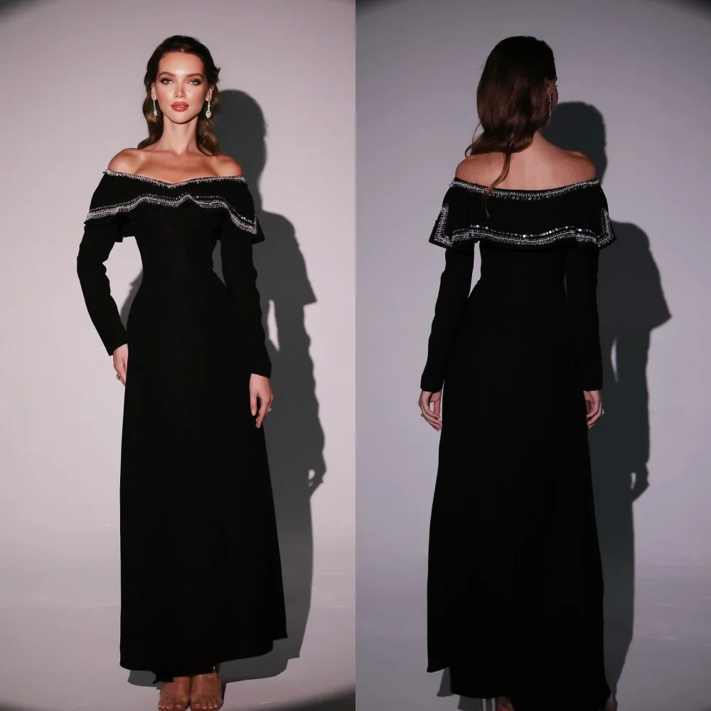 Customized Jersey Sequined Ruched Graduation A-line Off-the-shoulder Bespoke Occasion Gown Midi Dresses