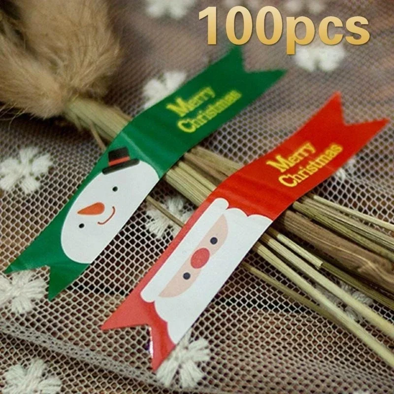 100pcs / 10Sheets Cute Merry Christmas Santa Claus Snowman Seal Sticker Party Baking Package Paper Tags Labels Xmas Gift