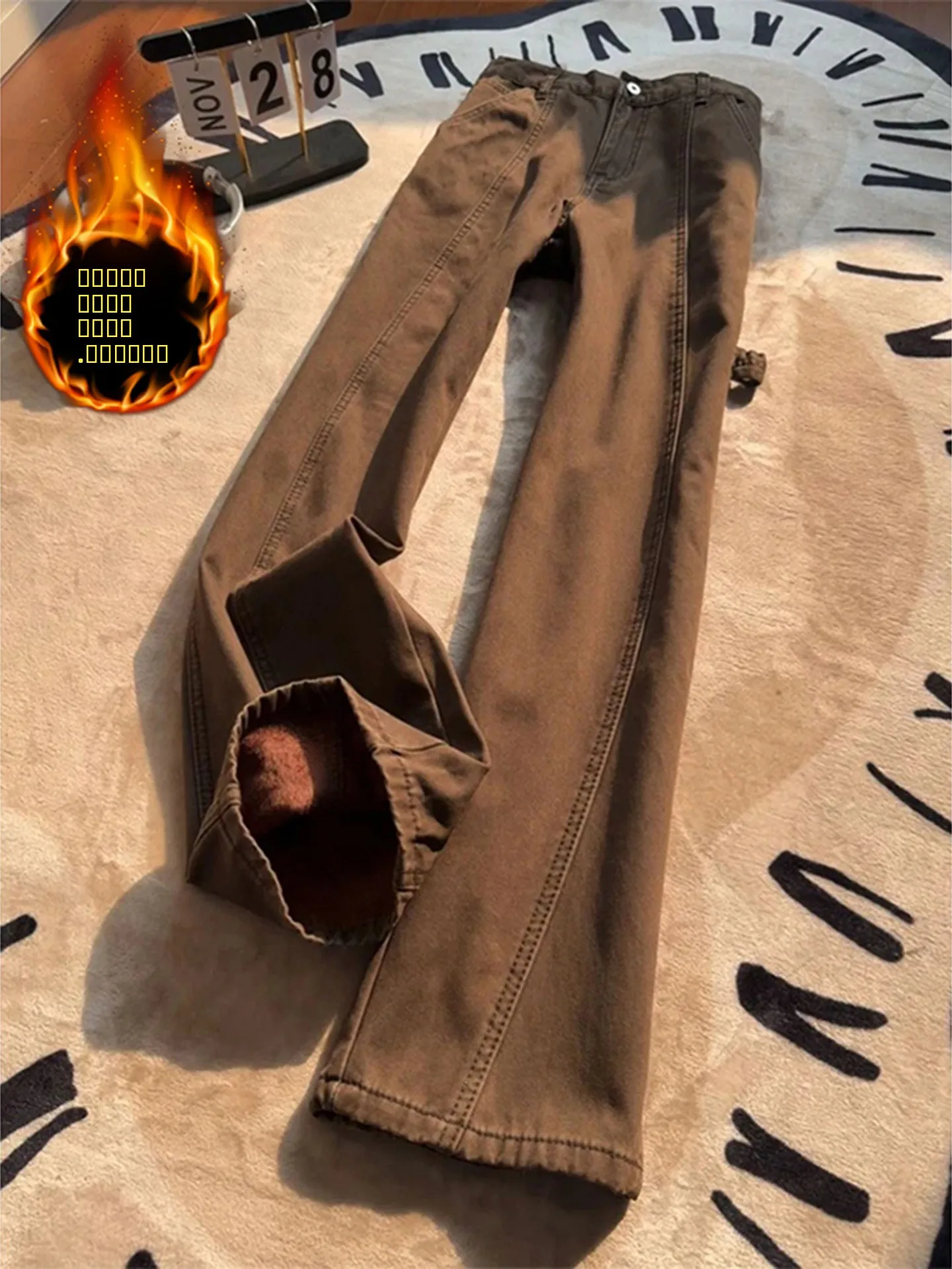 

American Sle Fce Lined Pure Cotton Straight Leg Angle Cut Denim Pants Men's Design Sensation Logging Workwear Trousers