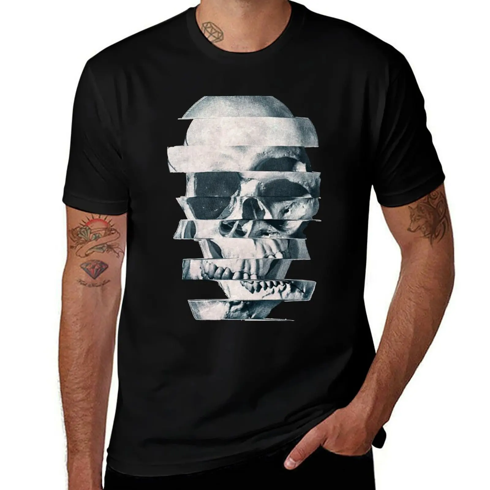 Glitch Skull Mono T-Shirt t shirts for man cotton funny T-Shirt