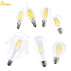 LED Bulb 220V C35 A60 ST64 G80 G95 G125 LED Lamp E14 E27 LED Filament Light 2W 4W 6W 8W Glass Ball Bombillas LED Edison COB Bulb
