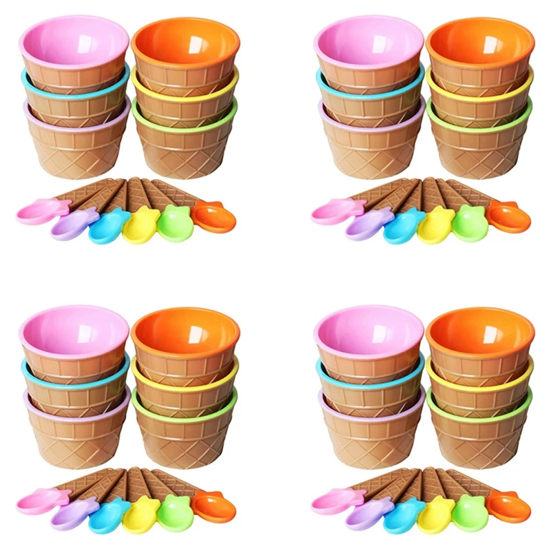 

24Pcs Ice Cream Bowl Set Different Color Ice Cream Spoon Bowl Tableware Set Creative Children Cartoon Bowl