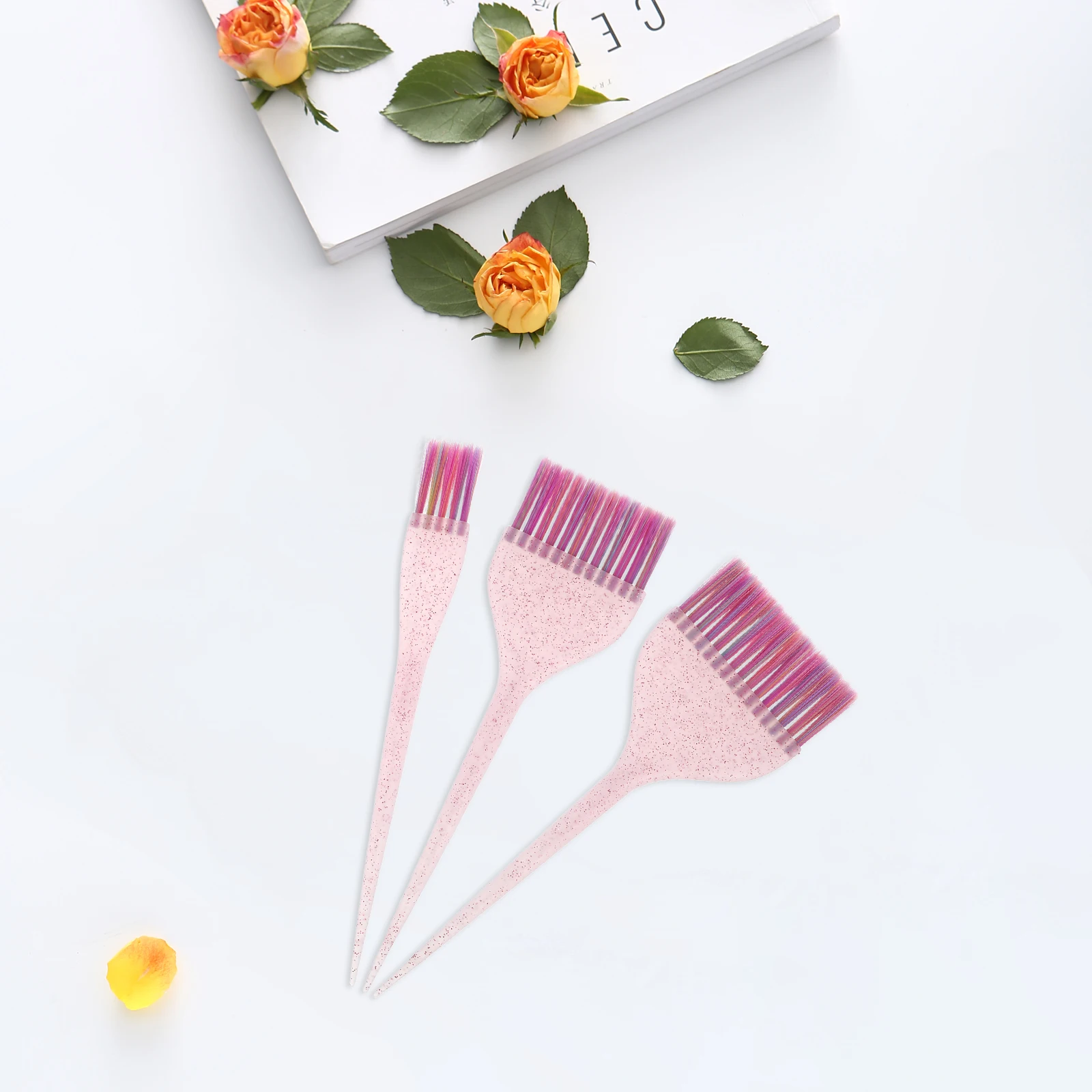 

3 Pcs Hair Highlighting Kit Dyeing Comb Color Applicator Brush Pointed Tail Nylon Hairdressing Tools Long H Glitter Dye Set