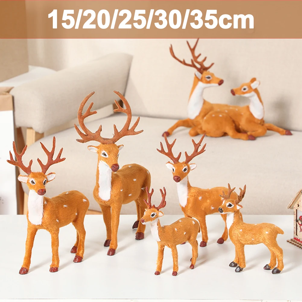 New Cartoon Elk Plush Xmas New Year Christmas Decoration Simulation Deer Reindeer Ornament Miniature Figurine 15/20/25/30/35cm