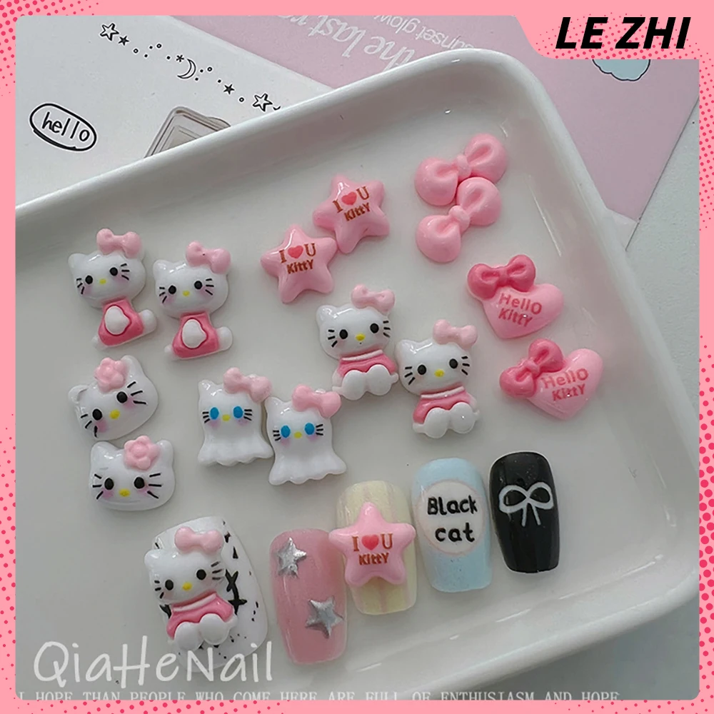 20Pcs Cute Sweet Hello Kitty Love Nail Decorations Diy Cat Skirt Star Ghost Nail Charms Cartoon for Diy Nail Art Accessories