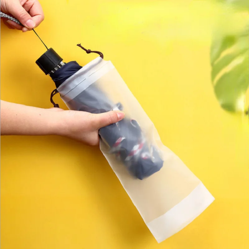 Plastic Matte Translucent Bag Reusable Portable Umbrella Drawstring Cover Home Storage Organizer