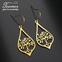 Teamer Levensboom Drop Oorbellen Roestvrij Staal Vintage Yoga Lotusbloem Dangle Oorbellen Sieraden Vrouwen Valentijnsdag Cadeau