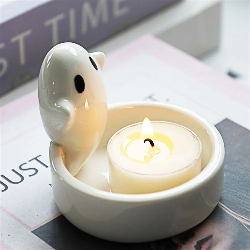 Halloween Candle Holders Cartoon Candle Holder Cute Ceramic Candle Sticker Holder Cup Specter Shape Tealight Cup For Party Decor