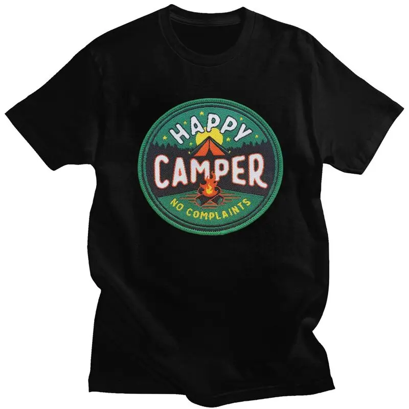 Custom Happy Camper No Complaints Tshirt for Men Short Sleeves T Shirt Adventure Camping Camp T-shirts Pure Cotton Tee Gift