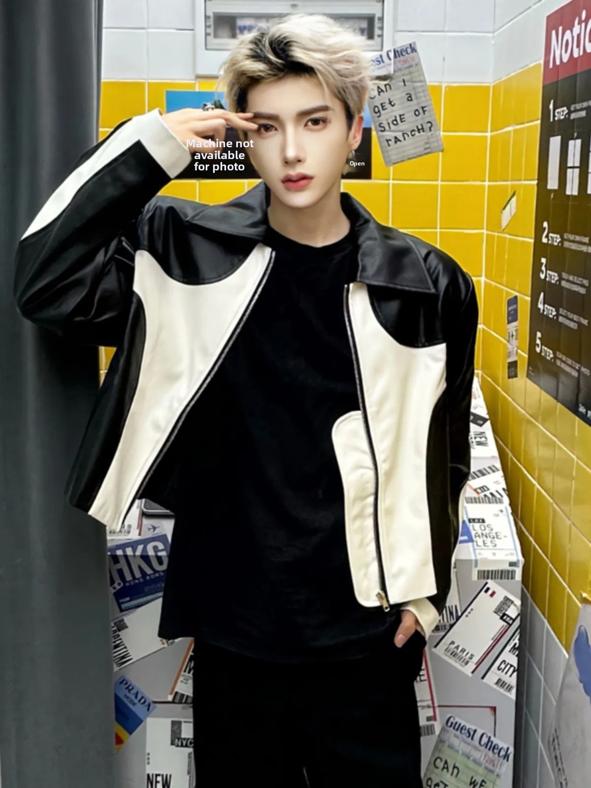 

Мужская кожаная куртка с подкладкой на плечах, модная весенне-осенняя мотоциклетная куртка, верхняя одежда, цветной комбинированный костюм для езды, повседневные брюки