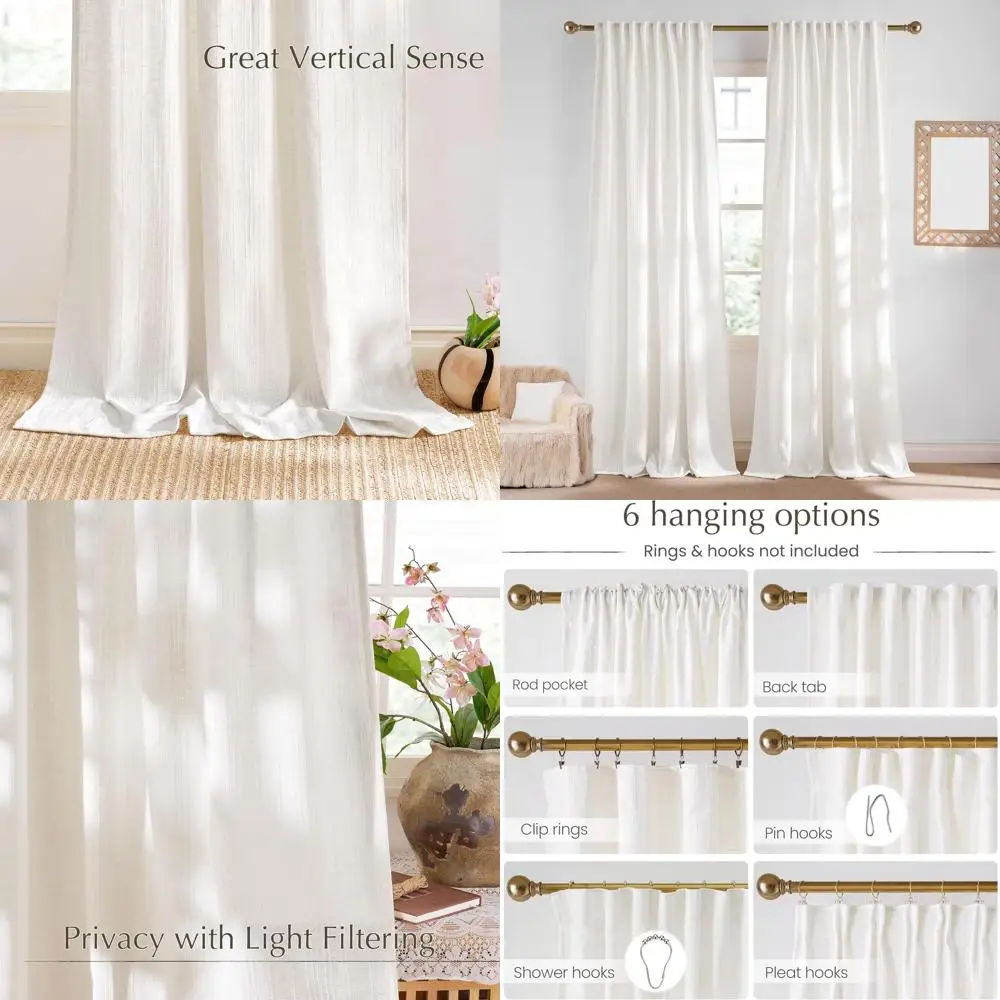 

Льняные шторы в стиле бохо, вафельный жаккард 108, конфиденциальность и фильтрация света, 52x108, набор из 2 панелей для гостиной