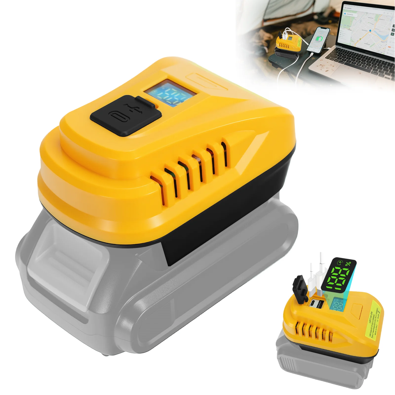 

Battery Charger for Dewalt 20V Battery 100W Portable Phone Charger USB Charger Adapter with USB & Type-C Port (No Battery)