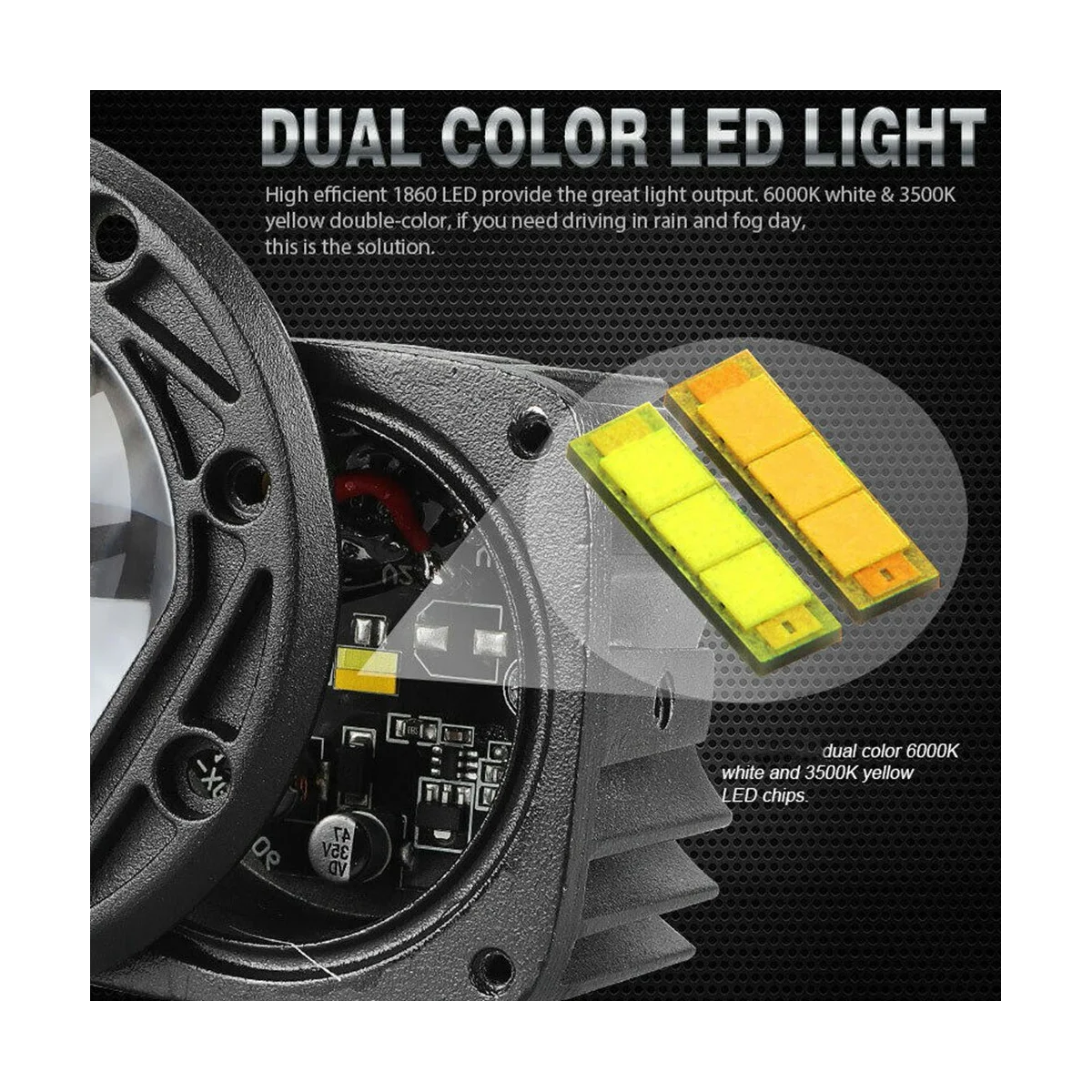 30W Yellow White Colour 12V LED Square Spotlight 3inch Front Bar Fog Light Suitable for Motorbikes Beach Bikes Off-Road