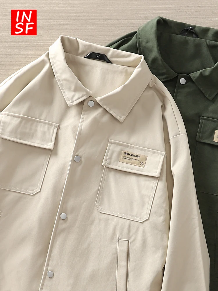 

Insf American Sle Heavy Du Workwear irt Jaet Men's Casual Long Sve Collared irt Spring Autumn Faion Outerwear