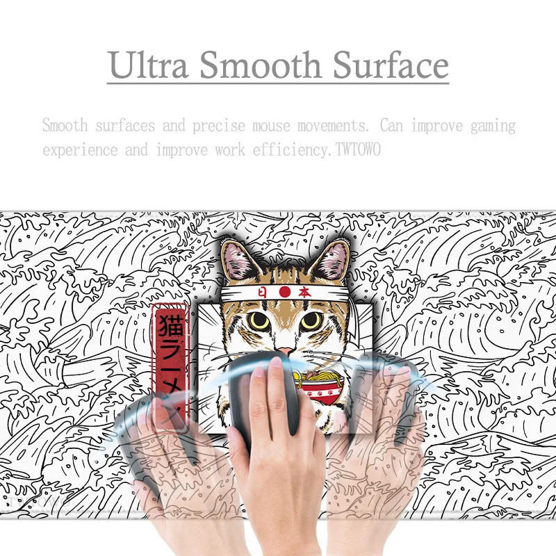 Mouse Pad Gamer Japanese Ramen Cat XL HD Computer Home Mousepad XXL Desk Mats Natural Rubber Office PC Desktop Mouse Pad