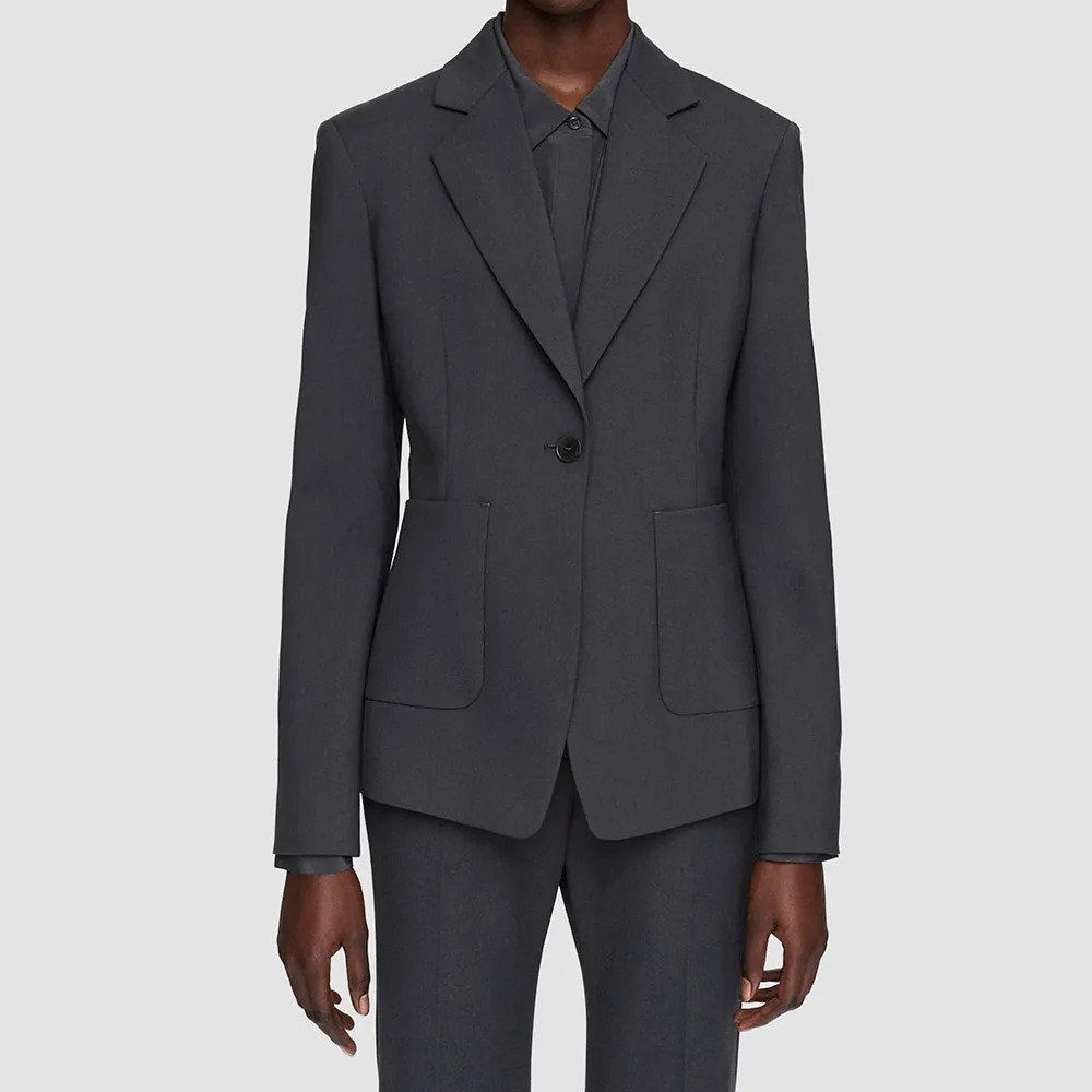 طقم بدلة نسائي مكون من قطعتين باللون الرمادي العميق مع زر واحد وسترة طية صدر السترة وسراويل مضيئة أطقم ملابس مكتبية للولائم والأعمال النسائية