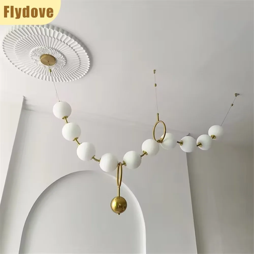 

Modern LED Pearl Necklace Pendant Light Bar Living Room Background Wall Acrylic Ball Light Strip Indoor Decoration Lighting