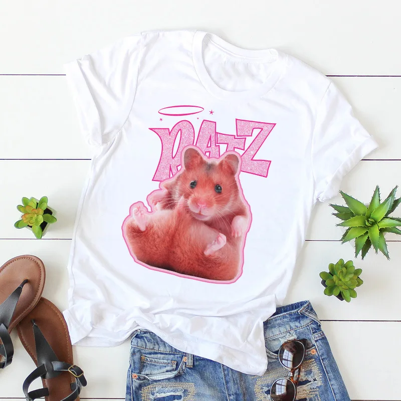 Women Short Sleeve Tops Bratz Letter Print Blouse Hamsters Graphic Casual Streetwear White Black T-shirt Men Summer Tees Shirts