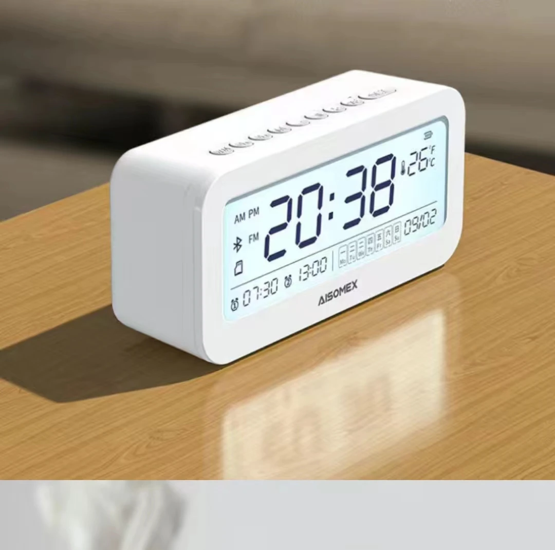 Multi-Functions Bluetooth Wireless Speaker+2 Alarm Clocks+Big Screen+Temperature.Aux Line-in TF Card Play, Night Light