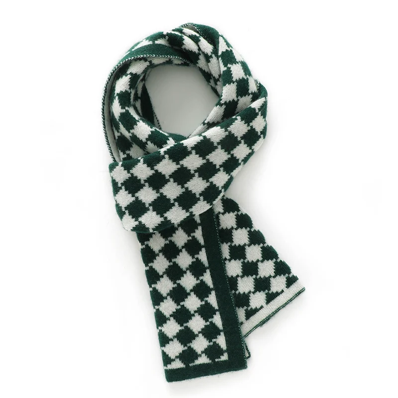 Autumn and Winter Korean Style Chessboard Plaid Pattern 35% Cashmere Knitted Women\'s Scarf Comfortable Warm Scarf