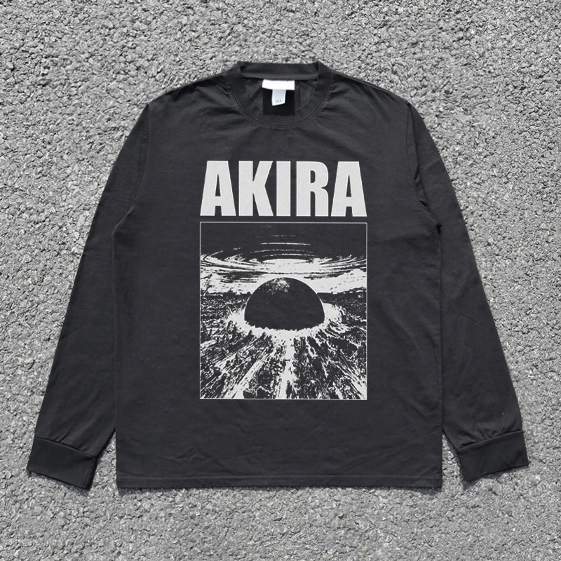 

Винтажная футболка AKIRA в стиле рэп и хип-хоп, коллекция уличной одежды в стиле панк, качественные топы большого размера Y2K с длинными рукавами для мужчин и женщин