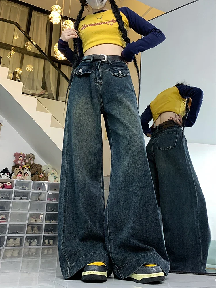 

Oversize Vintage Y2k Blue Baggy Jeans Women Streetwear Harajuku Denim Trousers 90s Aesthetic Jean Cargo Pants Wide Leg Pantalon