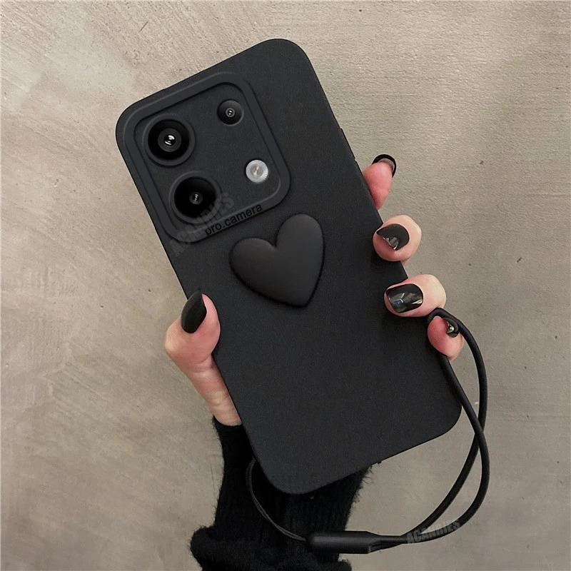 Note13 Love Heart Lanyard Silicone Case On For Xiaomi Redmi Note 13 Pro 4g 5g 13pro 12 12pro Plus 12s 10s 11s 9 Camera Cover 13c