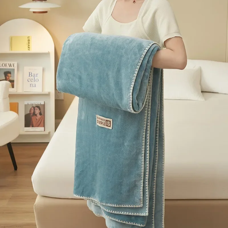 Double Sided Milk Velvet Blanket Solid Color Silky Warm Bed Sheet for Autumn Winter Work Office Nap Shawl Multi-purpose Blankets