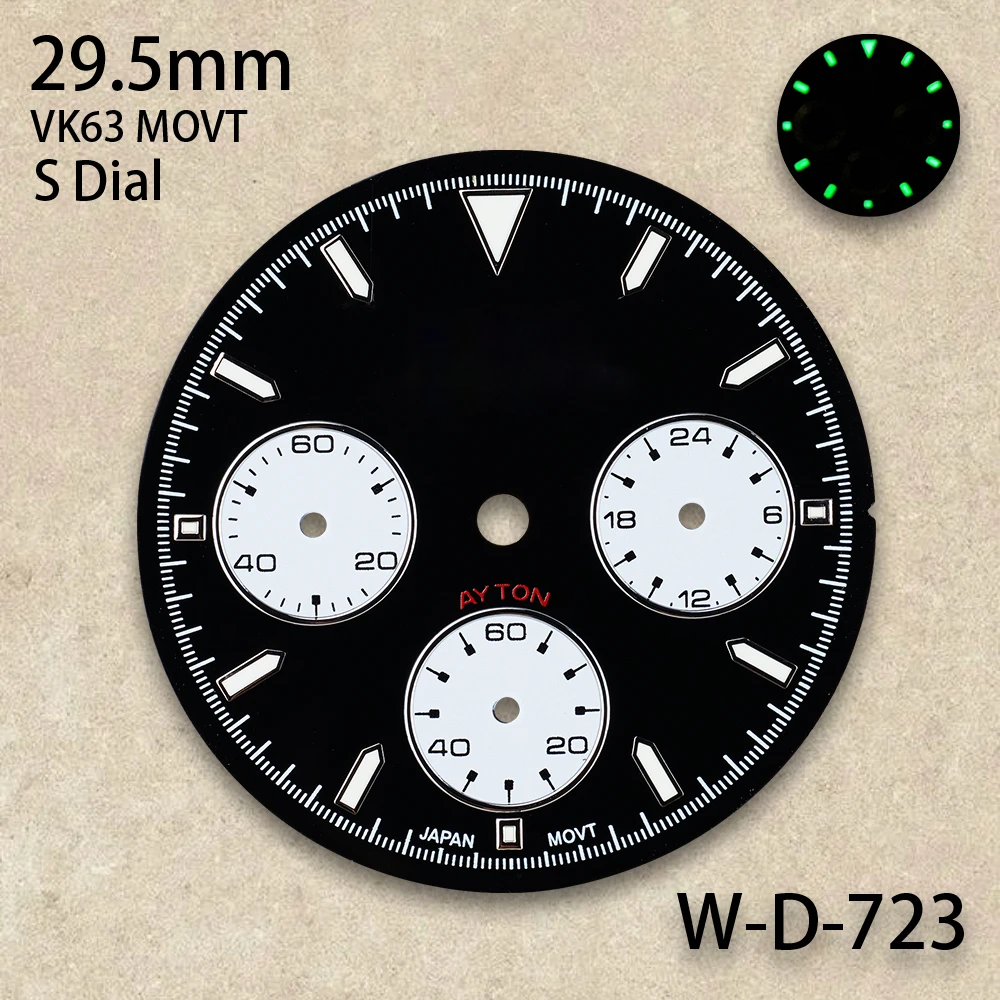29.5mm S Logo panda DTN Dial Fit VK63 Movement Green Luminous High-Quality Dial Watch Modification Accessories