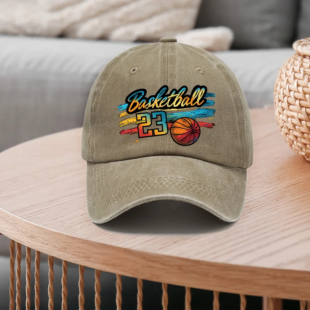 Basketball-shaped printed craft cap, simple washed cotton casual cap, unisex baseball cap