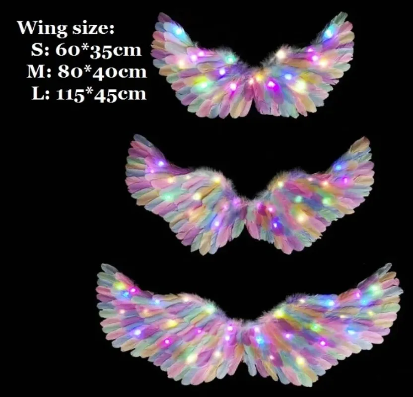 Adult Kids Children LED Glow Blinking Angel Feather Wing Luminous Costume Party Wedding Wall Decoration Birthday Gift Christmas