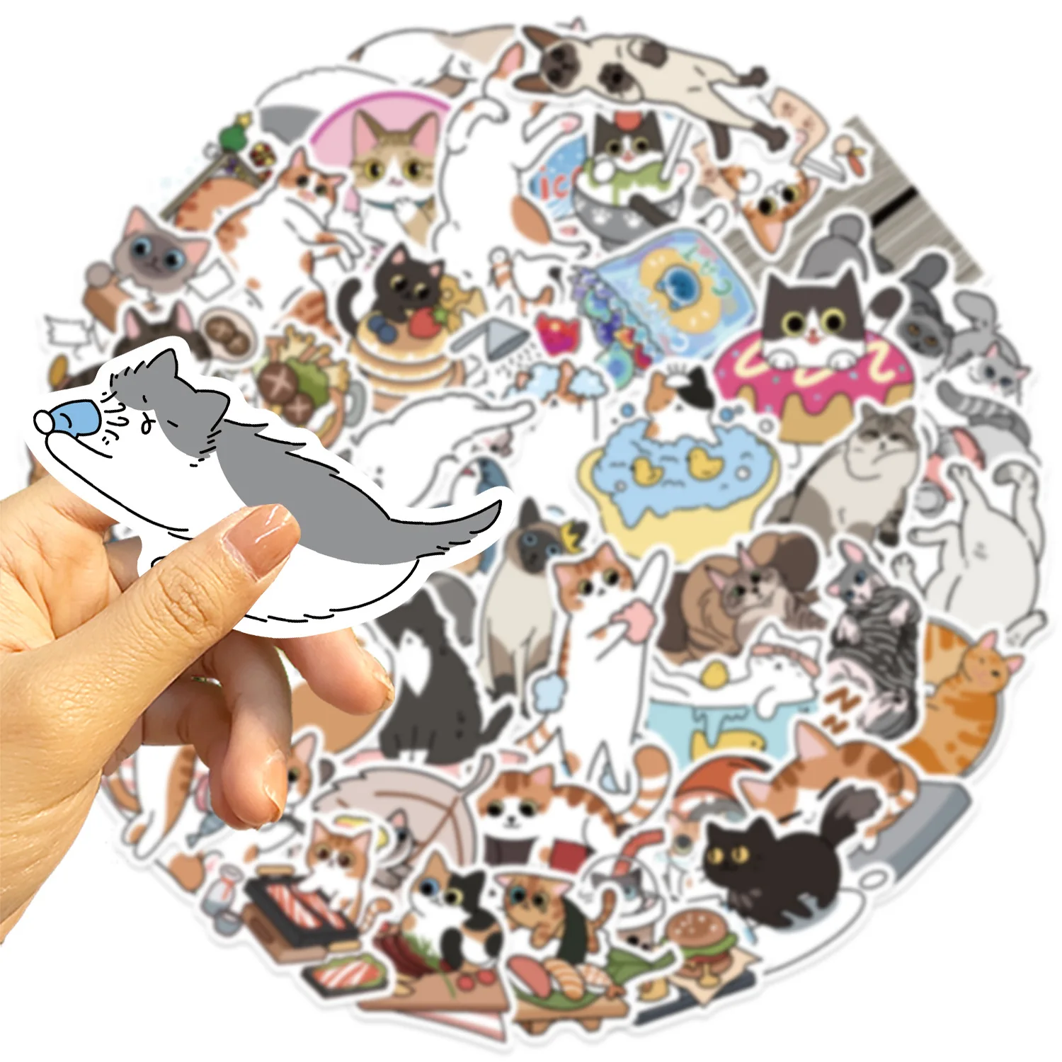 50 stks Leuke Katten Dieren Cartoon Graffiti Stickers Telefoon Gitaar Laptop Notebook Koffer Water Cups Waterdichte Sticker Kinderen Speelgoed