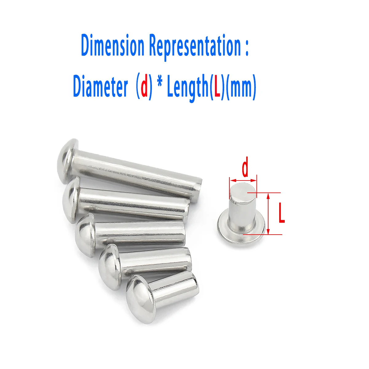 

304 Stainless Steel Half Round Head Solid Rivet/Round Head Knock Rivet M2M2.5M3M4M5M6M8-M16