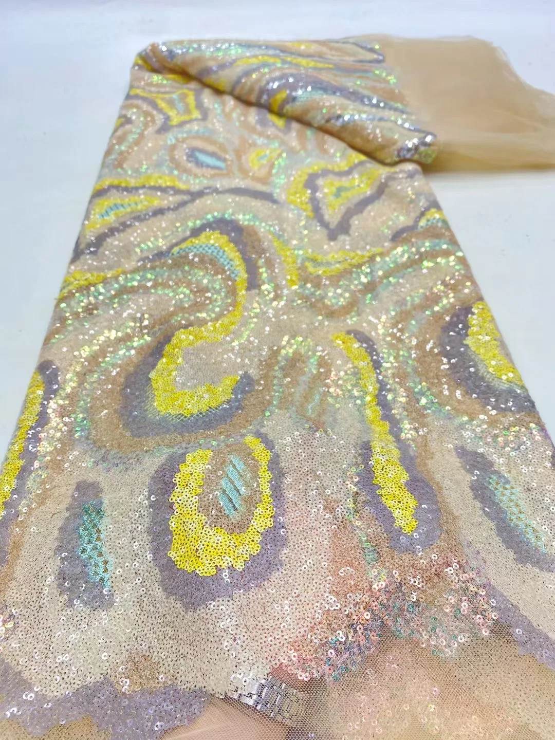 

2025 Latest African Nigerian High Quality With Tulle Sewing Lace Fabric Dresses Sequins Guipure Embroidery 5Yards DP0454