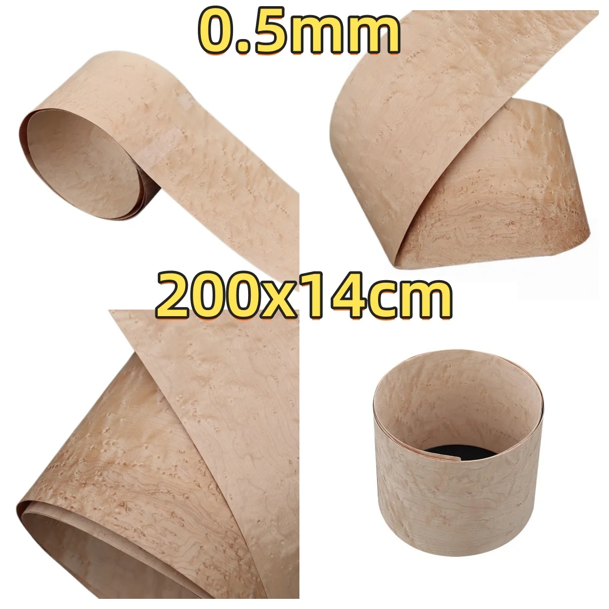 Natural Birdseye Veneer, 0.5mm, 200x14cm, For Display Table Surface Veneering & Book Cover.