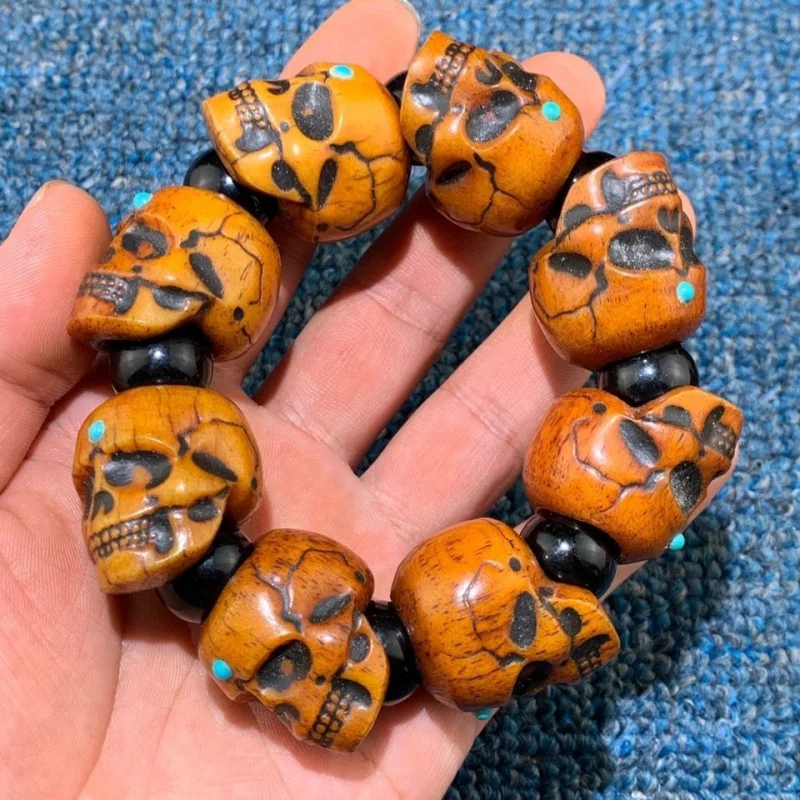 Tibetan Specialty Yak Bone Skull Bracelet Buddhist Beads
