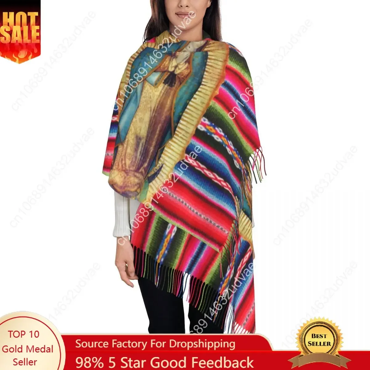 

Our Lady Of Guadalupe Virgen Maria Zarape Scarf Women Men Fashion Winter Shawl Wraps Virgin Mary Catholic Tassel Wraps