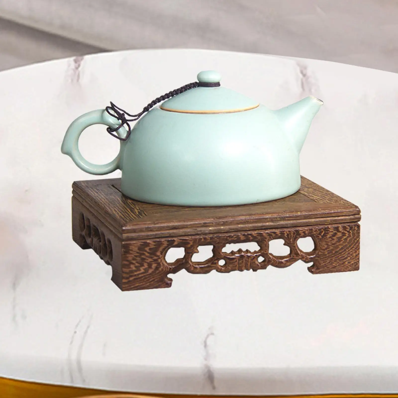 Retro Wooden Plant Stand Solid Wood Square Display Pedestal for Teapot Vase Small Flower Pot Decor