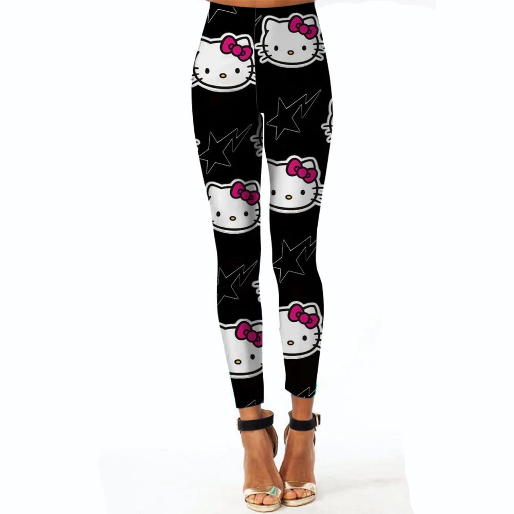 Legginsy do jogi z nadrukiem Hello Kitty, damskie legginsy fitness, spodnie do biegania i jazdy na rowerze, oddychające legginsy sportowe, legginsy treningowe z wysokim stanem