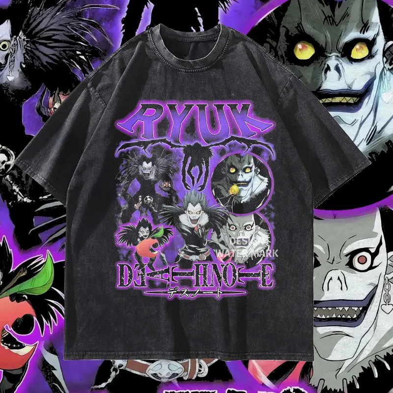 

Anime D-Death N-Note T Shirt Yagami Light Amane Misa Ryuk Vintage Washed T-shirts Streetwear Manga Tops Tees Men Girl Cotton