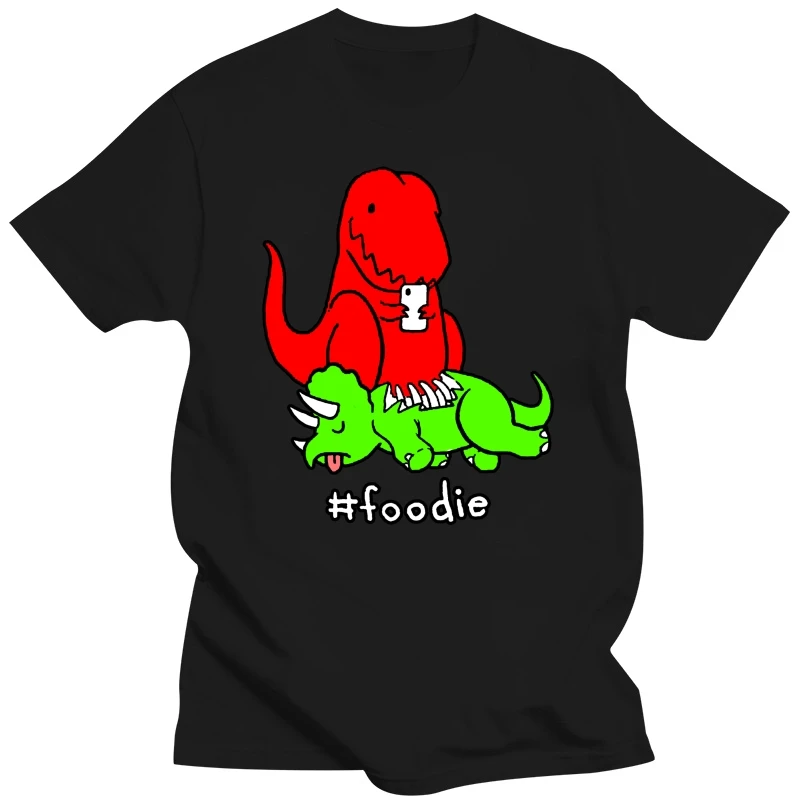 Summer 2020 Famous Brand Sad Tyrannosaurus T Rex Dinosaur Eat triceratops hastag #foodie photo T-shirt Print T shirts O neck