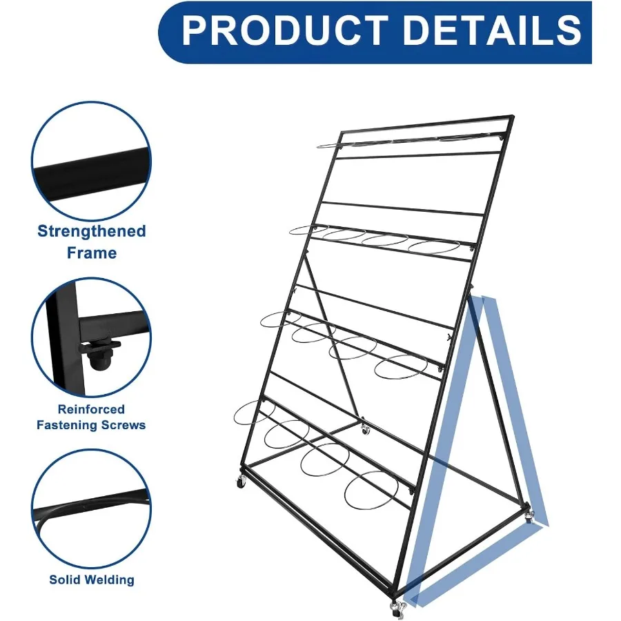 حامل عرض لعربة الزهور مكون من 4 طبقات مع عجلات و16 دلاء مستديرة لسوق المزارعين وعرض النباتات الخارجية والمقهى والحديقة ديكو