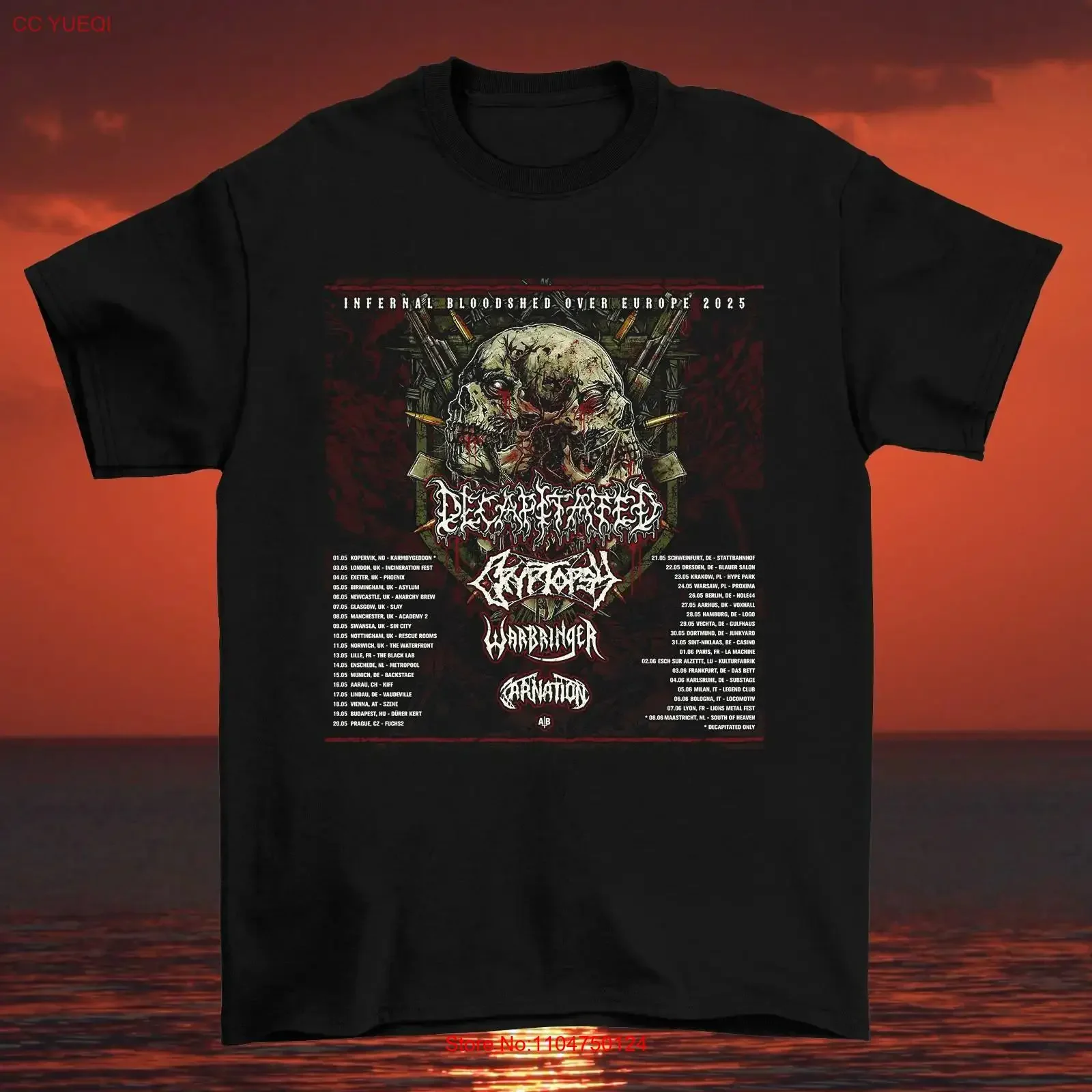 Camiseta Warbringer band Infernal BloodShed Over Europe Decapitated, talla S 5XL TT1168, ropa de diseñador vintage lavada estilo streetwear