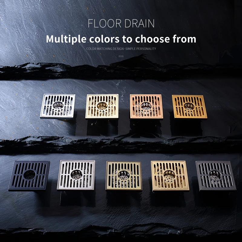 Brass Shower Drain Bathtub Drain Bathroom Toilet Kitchen Balcony Invisible Floor Antique Black Deodorization 10x10cm