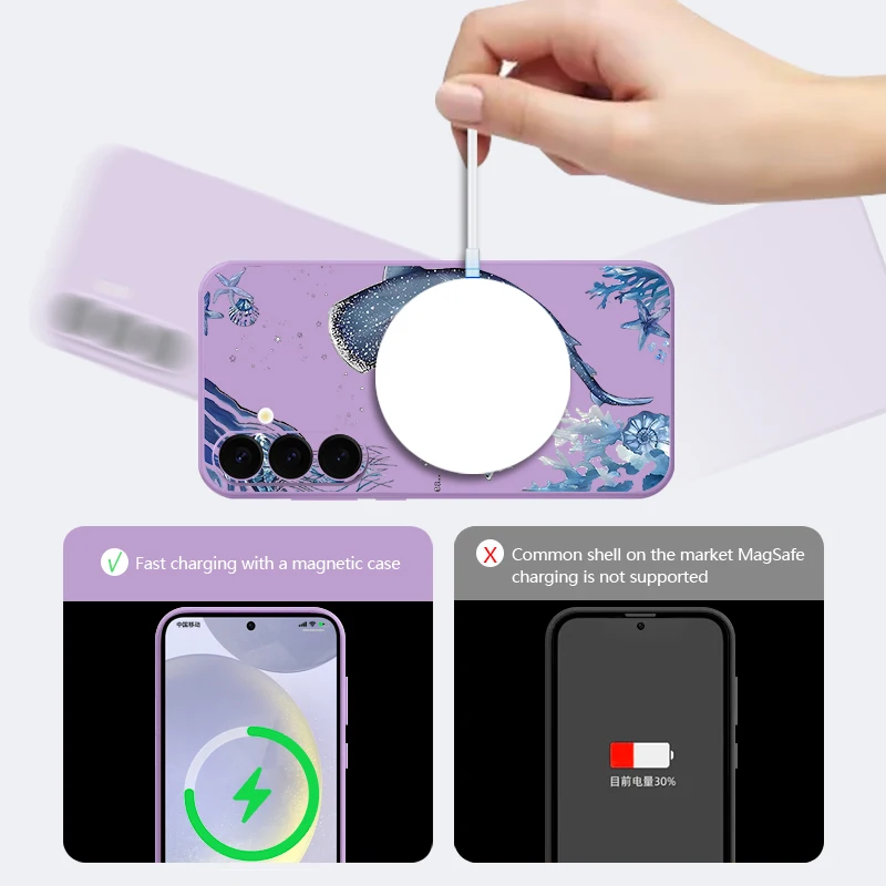 المحيط الحوت طباعة المغناطيسي قضية الهاتف لسامسونج غالاكسي S25 S24 S23 الترا S22 زائد S24 FE A17 A56 A55 A16 5G A36 لينة غطاء من البولي يوريثان