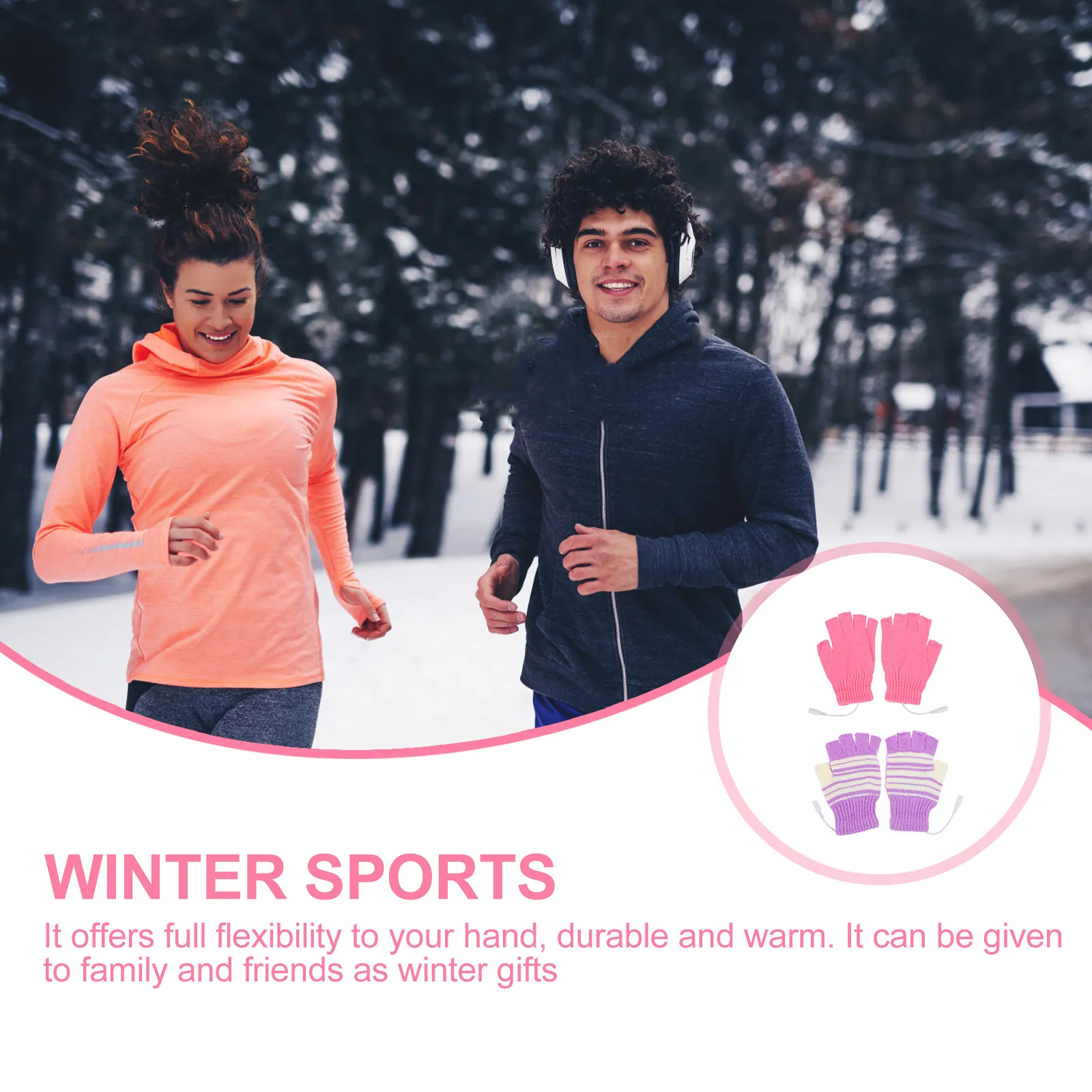 

2Pairs Heated Gloves USB Powered Warm Fingerless Wool Mitten Winter Hands Warmer for Outdoor Games Running Writing Electric Hand
